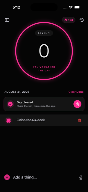 The ring closed at zero, with the message that the day has been earned.